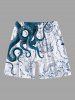 Plus Size Octopus Mermaid Ship Rudder Sea Waves Cruise Print Hawaii Beach Shorts For Men -  