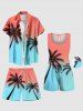 Plus Size Coconut Tree Ombre Colorblock Print Hawaii Beach Shorts For Men -  
