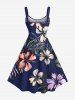 Plus Size Tropical Leaf Hibiscus Flower Print Hawaii A Line Tank Dress -  