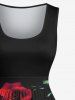 Plus Size Skull Rose Flower Leaf Butterfly Mushroom Print Halloween Costume 1950s Vintage Swing A Line Dress -  