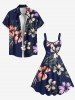 Plus Size Tropical Leaf Hibiscus Flower Print Hawaii A Line Tank Dress -  