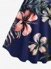 Plus Size Tropical Leaf Hibiscus Flower Print Hawaii A Line Tank Dress -  