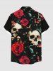 Chemise grande taille à imprimé tête de mort, rose, fleur, feuille, papillon, champignon, Halloween, boutonnée, poche, pour homme - Noir 2XL