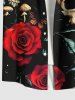Chemise grande taille à imprimé tête de mort, rose, fleur, feuille, papillon, champignon, Halloween, boutonnée, poche, pour homme - Noir 2XL