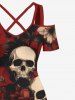 Plus Size Skull Flower Leaf Print Halloween Costume Cold Shoulder Crisscross A Line Maxi Dress -  