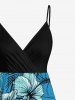 Plus Size Tropical Leaf Hibiscus Flower Print Hawaii Surplice A Line Cami Dress -  