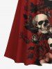 Robe longue trapèze croisée à épaules dénudées et imprimé tête de mort, fleur et feuille, grande taille - Rouge 6X
