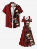 Robe longue trapèze croisée à épaules dénudées et imprimé tête de mort, fleur et feuille, grande taille - Rouge 6X