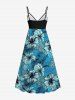 Plus Size Tropical Leaf Hibiscus Flower Print Hawaii Surplice A Line Cami Dress -  