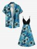 Plus Size Tropical Leaf Hibiscus Flower Print Hawaii Surplice A Line Cami Dress -  