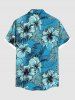 Chemise hawaïenne grande taille à imprimé feuilles tropicales et fleurs d'hibiscus pour homme - Bleu 5XL