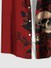 Plus Size Skull Flower Leaf Print Halloween Button Pocket Shirt For Men -  