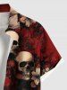 Plus Size Skull Flower Leaf Print Halloween Button Pocket Shirt For Men -  
