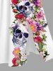 Robe mi-longue hawaïenne grande taille à imprimé tête de mort et fleurs colorées avec poches fendues - Blanc XXS