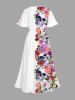 Plus Size Colorful Flower Skull Print Hawaii Split Pocket A Line Midi Dress -  
