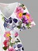 Plus Size Colorful Flower Skull Print Hawaii Split Pocket A Line Midi Dress -  