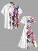 Plus Size Colorful Flower Skull Print Hawaii Split Pocket A Line Midi Dress -  
