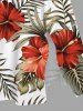 Plus Size Tropical Leaf Hibiscus Flower Print Hawaii Split Pocket A Line Midi Dress -  