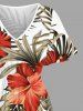 Plus Size Tropical Leaf Hibiscus Flower Print Hawaii Split Pocket A Line Midi Dress -  
