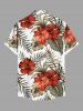 Plus Size Tropical Leaf Hibiscus Flower Print Hawaii Button Pocket Shirt For Men -  