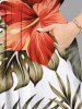 Plus Size Tropical Leaf Hibiscus Flower Print Hawaii Split Pocket A Line Midi Dress -  