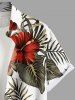 Plus Size Tropical Leaf Hibiscus Flower Print Hawaii Button Pocket Shirt For Men -  