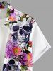 Chemise hawaïenne grande taille à imprimé tête de mort et fleurs colorées avec poches boutonnées pour homme - Blanc 5XL