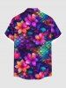 Plus Size Colorful Ombre Mermaid Scale Flower Print Hawaii Button Pocket Shirt For Men -  