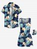 Plus Size Tropical Leaf Hibiscus Flower Print Hawaii Drawstring Pocket Romper -  