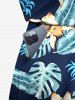Plus Size Tropical Leaf Hibiscus Flower Print Hawaii Drawstring Pocket Romper -  