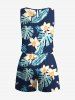 Plus Size Tropical Leaf Hibiscus Flower Print Hawaii Drawstring Pocket Romper -  