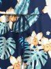 Plus Size Tropical Leaf Hibiscus Flower Print Hawaii Drawstring Pocket Romper -  