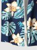 Plus Size Tropical Leaf Hibiscus Flower Print Hawaii Button Pocket Shirt For Men -  