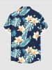 Plus Size Tropical Leaf Hibiscus Flower Print Hawaii Button Pocket Shirt For Men -  