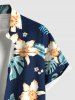 Plus Size Tropical Leaf Hibiscus Flower Print Hawaii Button Pocket Shirt For Men -  