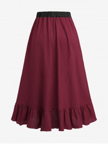 Gothic Rose Flocking Mesh Lace Up Tank Top and Ruffles Steampunk Plisse Skirt Plus Size Outfit