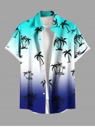 Plus Size Coconut Tree Ombre Colorblock Print Buttons Pocket Hawaii Shirt For Men -  