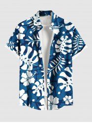 Plus Size Hibiscus Flowers Tropical Leaf Print Buttons Pocket Hawaii Shirt For Men -  