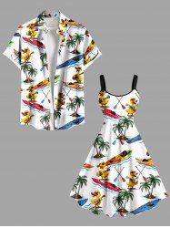 Coconut Tree Duck Sailboat Sea Print Plus Size Matching Hawaii Beach Outfit For Couples -  