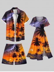 Coconut Tree Sunset Galaxy Print Plus Size Matching Hawaii Beach Outfit For Couples -  