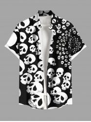 Chemise grande taille à imprimé tête de mort et poches boutonnées pour homme - Noir 5XL