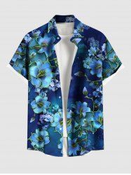 Plus Size Ombre Hibiscus Flower Print Hawaii Button Pocket Shirt For Men -  
