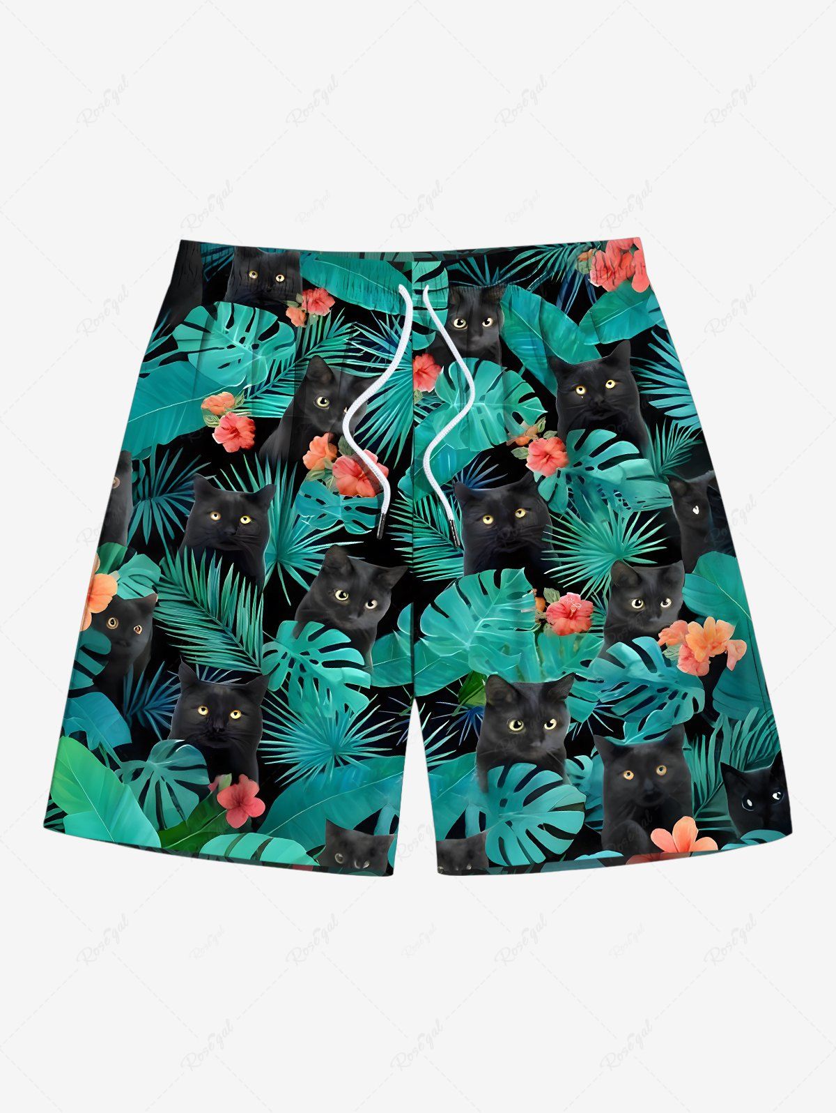 Fancy Plus Size Tropical Leaf Hibiscus Flowers Print Hawaii Beach Shorts For Men  