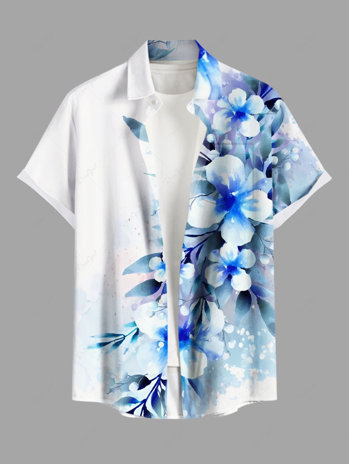 Chemise hawaïenne grande taille à imprimé fleurs et feuilles, avec poches et boutons, pour homme Blanc XL