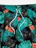 Tropical Leaf Hibiscus Flower Cats Print Plus Size Matching Hawaii Beach Outfit For Couples -  