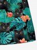 Tropical Leaf Hibiscus Flower Cats Print Plus Size Matching Hawaii Beach Outfit For Couples -  