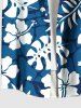 Tenue de plage hawaïenne assortie grande taille à imprimé feuilles tropicales et fleurs d'hibiscus pour couples - Bleu 