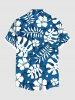 Tenue de plage hawaïenne assortie grande taille à imprimé feuilles tropicales et fleurs d'hibiscus pour couples - Bleu 