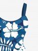 Tenue de plage hawaïenne assortie grande taille à imprimé feuilles tropicales et fleurs d'hibiscus pour couples - Bleu 