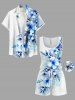 Matching Hawaii Shirt and Romper Plus Size Beach Outfit Flowers Leaf Printed for Couples -  